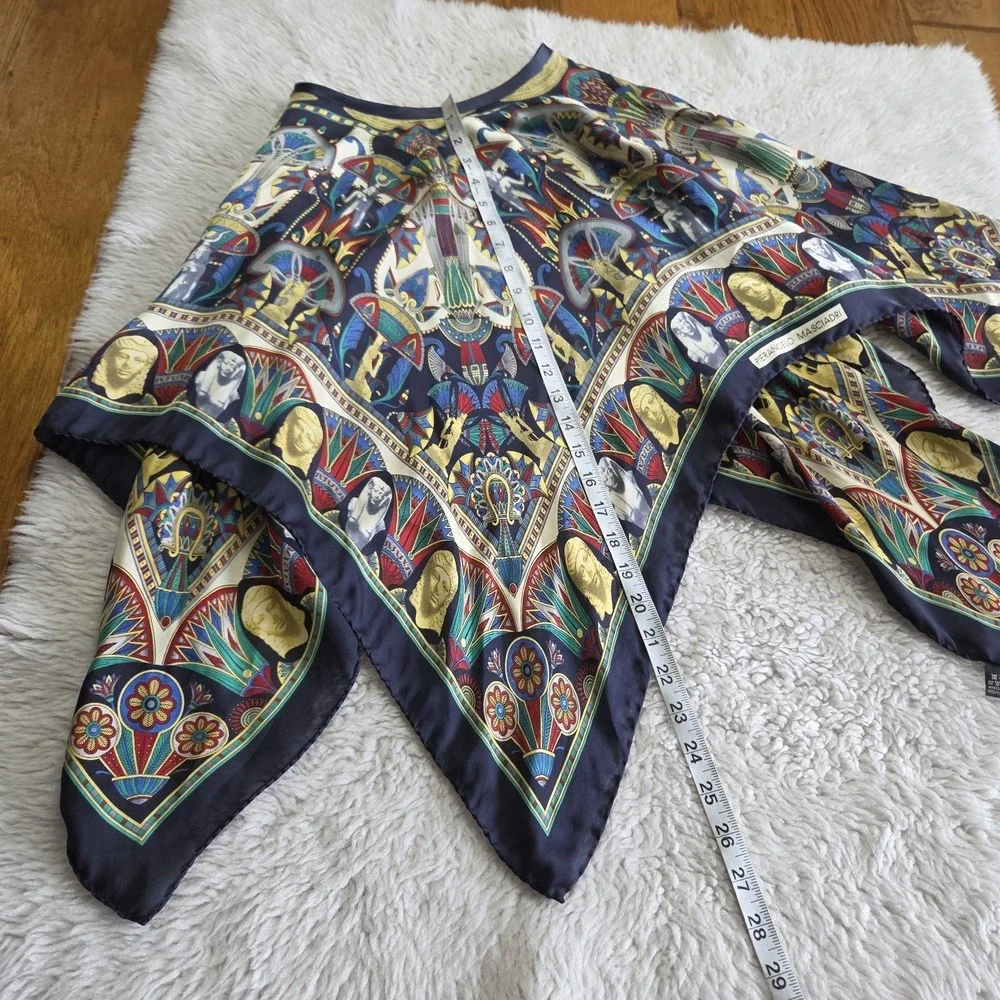 PIERANGELO MASCIADRI 100% Silk Poncho Scarf Egyptian Motif Made in Italy